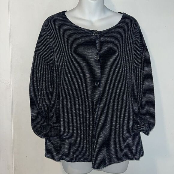 SPIRITTICUS CLOTHING Navy Blue and White Stripe Button Up Blouse-M - Picture 1 of 9